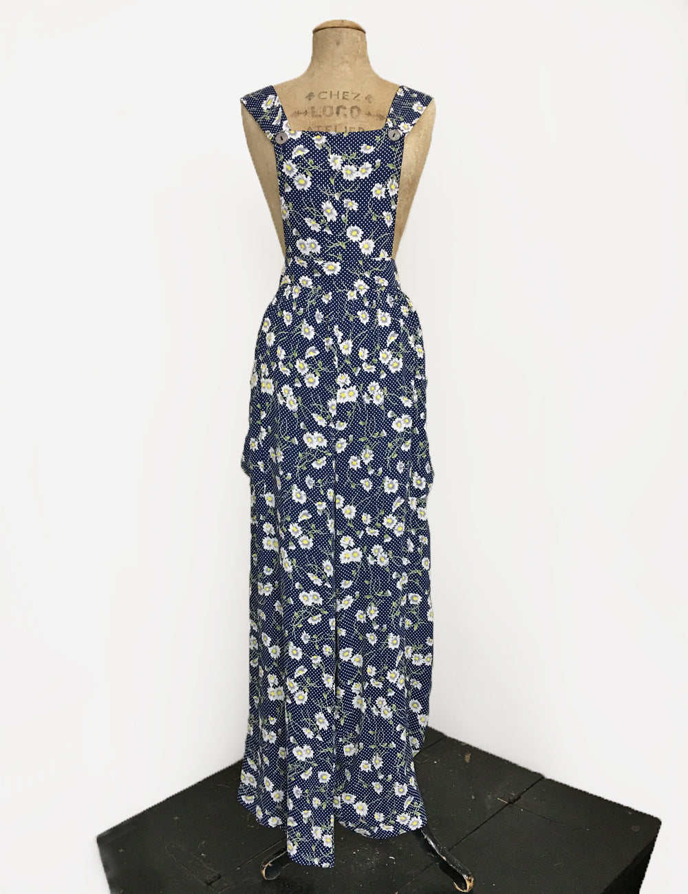 90s Navy Daisy Dot Retro Rosie 1940s Style Bib Overalls