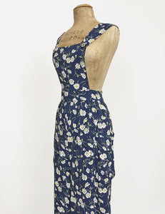 90s Navy Daisy Dot Retro Rosie 1940s Style Bib Overalls