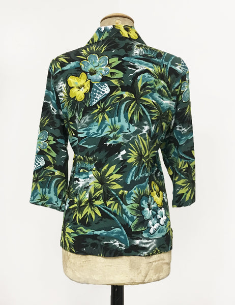 Green & Blue Aloha Floral Doris Button Up Shaped Shirt - FINAL SALE