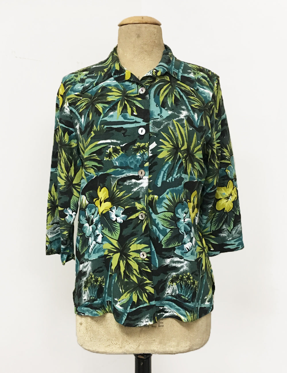 Green & Blue Aloha Floral Doris Button Up Shaped Shirt - FINAL SALE