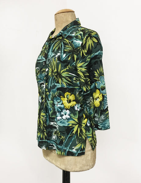 Green & Blue Aloha Floral Doris Button Up Shaped Shirt - FINAL SALE