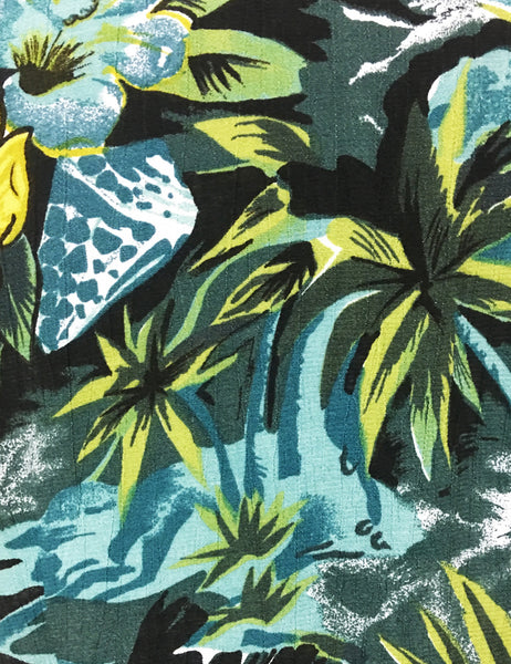 Green & Blue Aloha Floral Doris Button Up Shaped Shirt - FINAL SALE