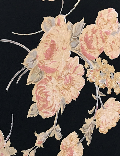 Black Antique Corsage Print Mandarin Collar Button Up Tea Timer Top