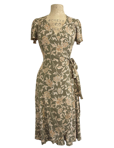 Antique Floral 1940s Style Biasa Sweetheart Wrap Dress