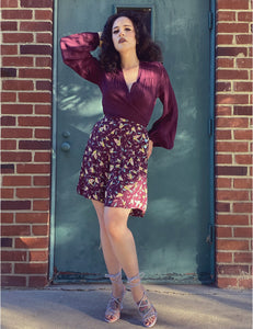 FINAL SALE - Purple Colorful Feathers High Waisted Retro Shorts