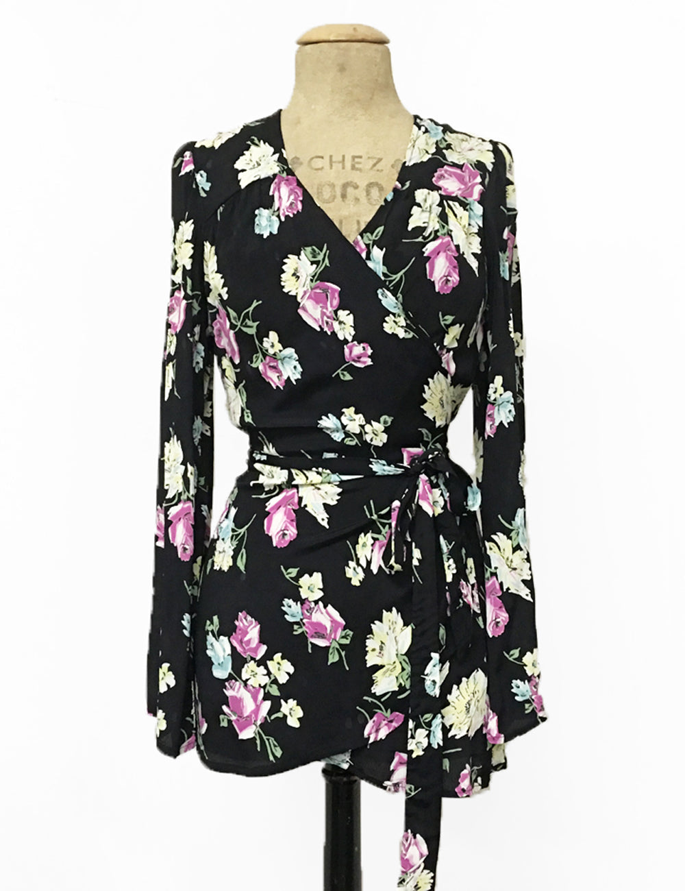 1940s Colorful Candy Floral Print Biba Wrap Top - FINAL SALE