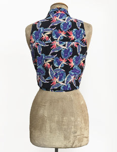 Retro Summer Birds of Paradise Sleeveless Button Up Sally Top