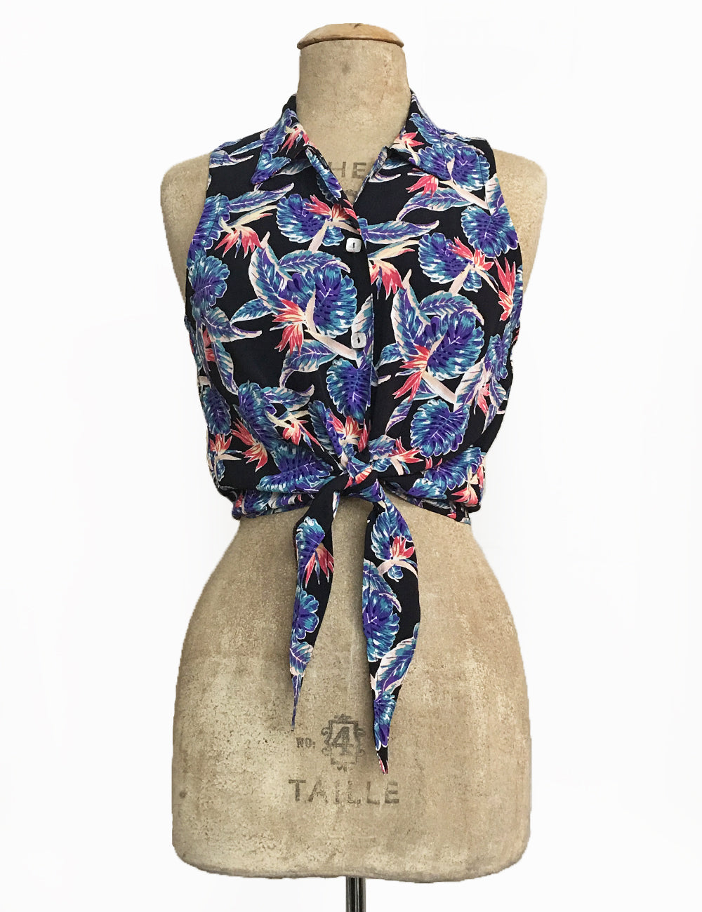 Retro Summer Birds of Paradise Sleeveless Button Up Sally Top