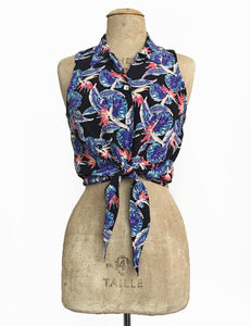 Retro Summer Birds of Paradise Sleeveless Button Up Sally Top