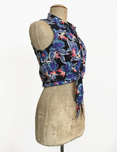 Retro Summer Birds of Paradise Sleeveless Button Up Sally Top