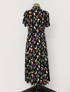 Pollo Loco Print 1940s Vintage Tea Length Short Sleeve Day Dress - FINAL SALE