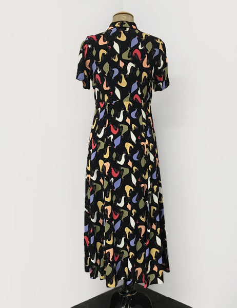 Pollo Loco Print 1940s Vintage Tea Length Short Sleeve Day Dress - FINAL SALE