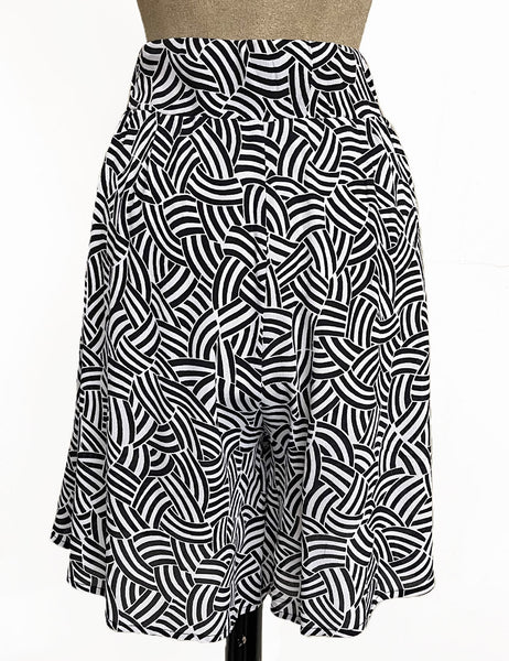 Black Deco Waves High Waist Retro Shorts