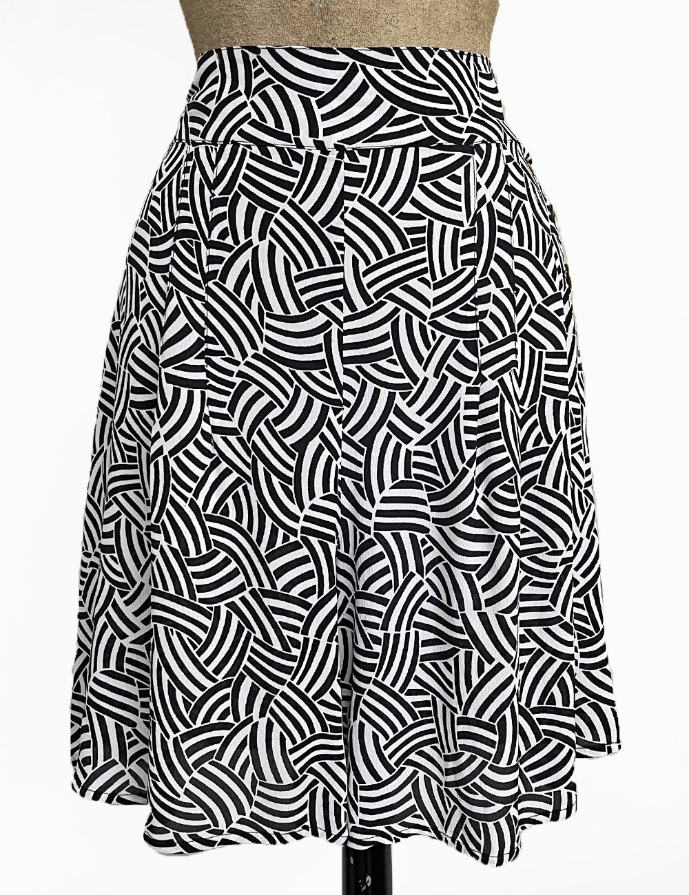 Black Deco Waves High Waist Retro Shorts