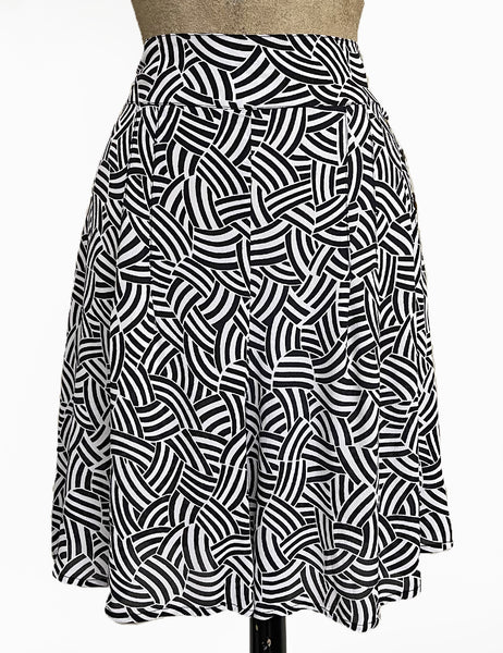 Black Deco Waves High Waist Retro Shorts