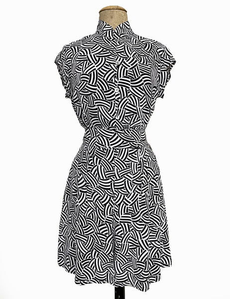 Black Deco Waves High Waist Retro Shorts