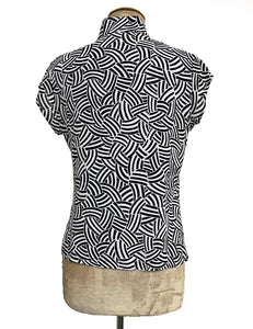 Black Deco Waves Button Up Tea Timer Top