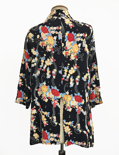Black Floral Breeze Flyaway Button Up Tunic Top