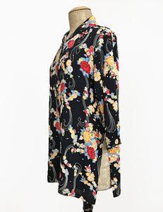 Black Floral Breeze Flyaway Button Up Tunic Top
