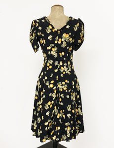 Black Vintage Lemon Print 1930s Venice Beach Balboa Swing Dress
