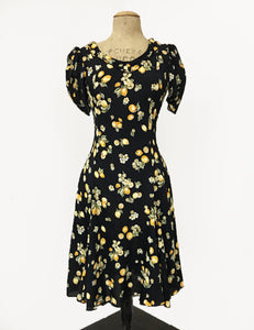 Black Vintage Lemon Print 1930s Venice Beach Balboa Swing Dress