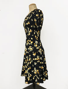 Black Vintage Lemon Print 1930s Venice Beach Balboa Swing Dress