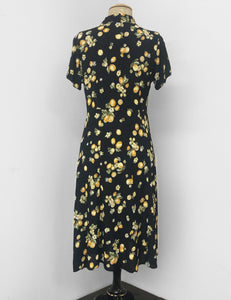 Black Lemon Print Short Sleeve Vintage Day Dress