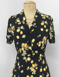 Black Lemon Print Short Sleeve Vintage Day Dress