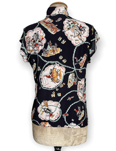 Black & Mint Vintage Western Print Tea Timer Top Top