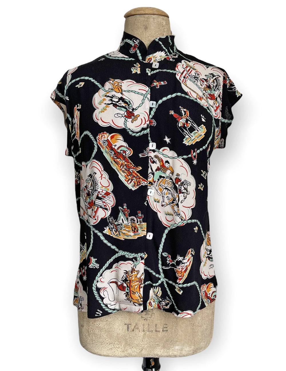 Black & Mint Vintage Western Print Tea Timer Top Top
