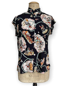 Black & Mint Vintage Western Print Tea Timer Top Top