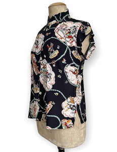 Black & Mint Vintage Western Print Tea Timer Top Top