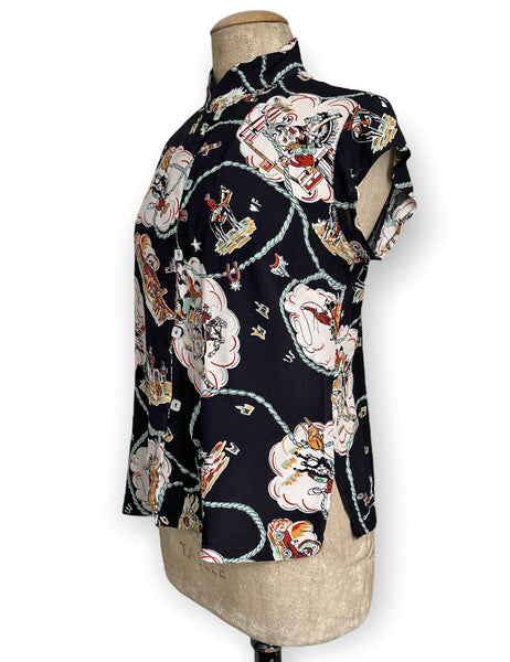 Black & Mint Vintage Western Print Tea Timer Top Top