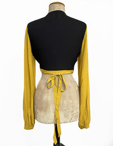 Black & Mustard Yellow 1940s Contrast Babaloo Wrap Top