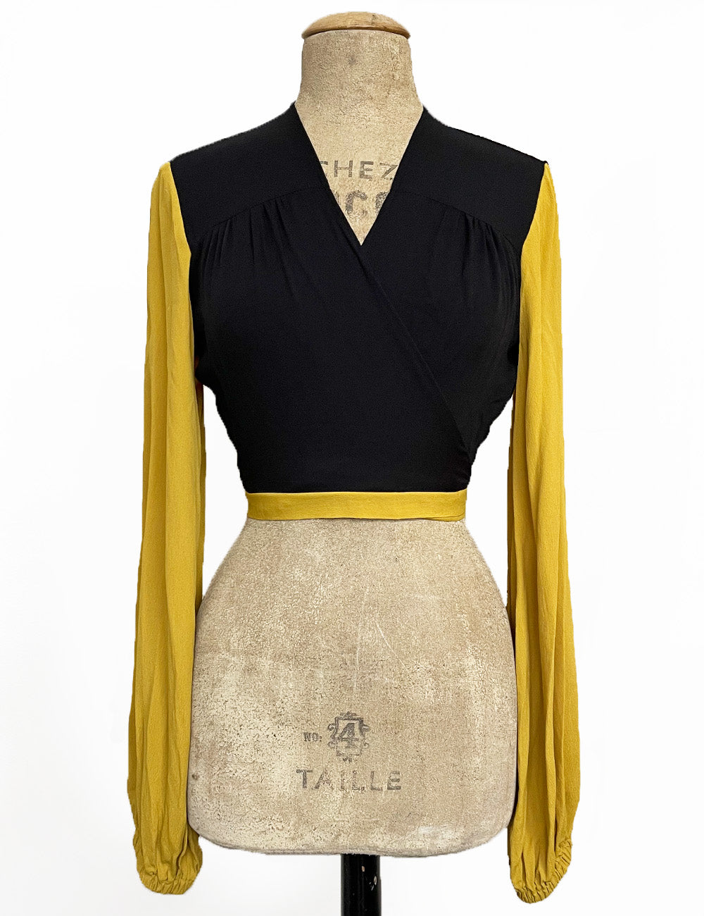 Black & Mustard Yellow 1940s Contrast Babaloo Wrap Top