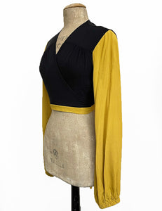 Black & Mustard Yellow 1940s Contrast Babaloo Wrap Top