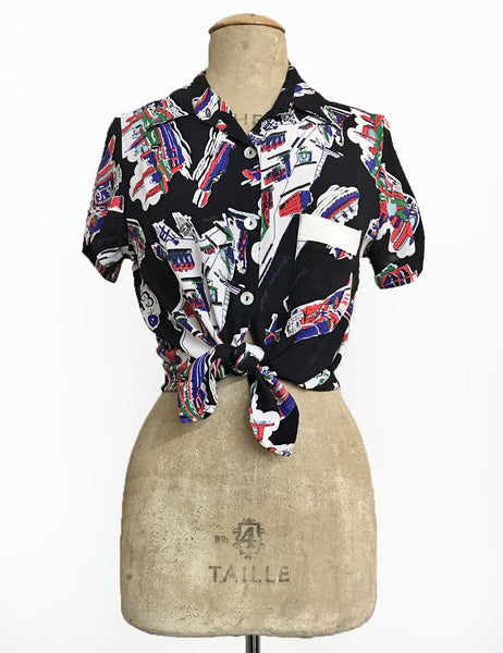 LIMITED EDITION - New York Souvenir Print Button Up Boyfriend Camp Shirt