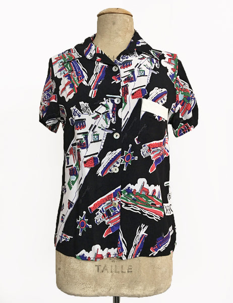 LIMITED EDITION - New York Souvenir Print Button Up Boyfriend Camp Shirt