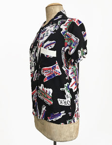 LIMITED EDITION - New York Souvenir Print Button Up Boyfriend Camp Shirt