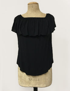 Solid Black Ruffle Top Dolores Peasant Blouse