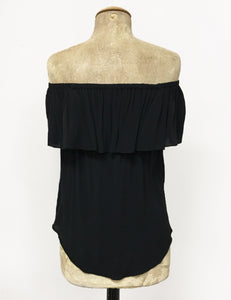 Solid Black Ruffle Top Dolores Peasant Blouse