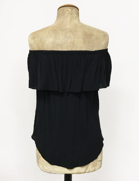 Solid Black Ruffle Top Dolores Peasant Blouse