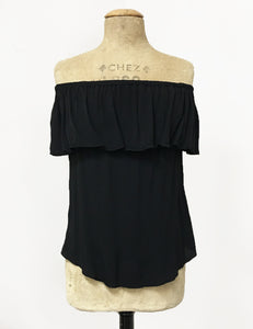 Solid Black Ruffle Top Dolores Peasant Blouse