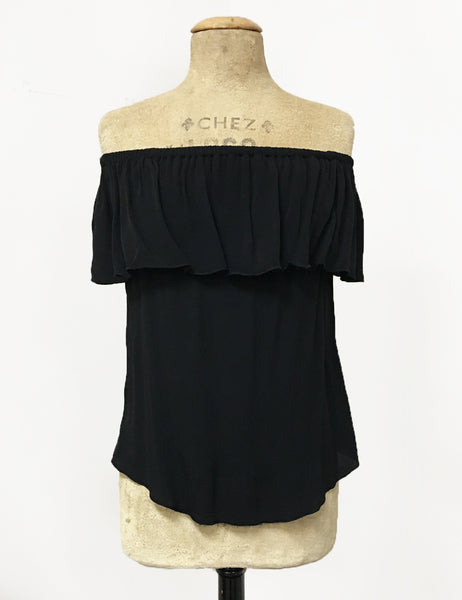 Solid Black Ruffle Top Dolores Peasant Blouse