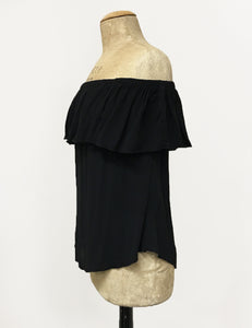 Solid Black Ruffle Top Dolores Peasant Blouse