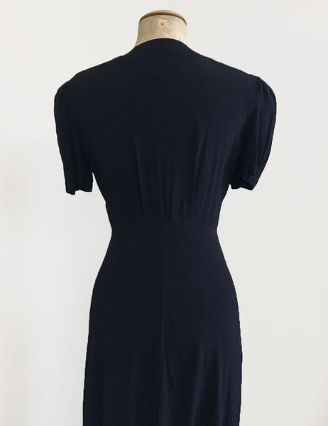 FINAL SALE - 1930s Style Solid Black Harlow Peignoir Robe