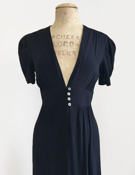FINAL SALE - 1930s Style Solid Black Harlow Peignoir Robe