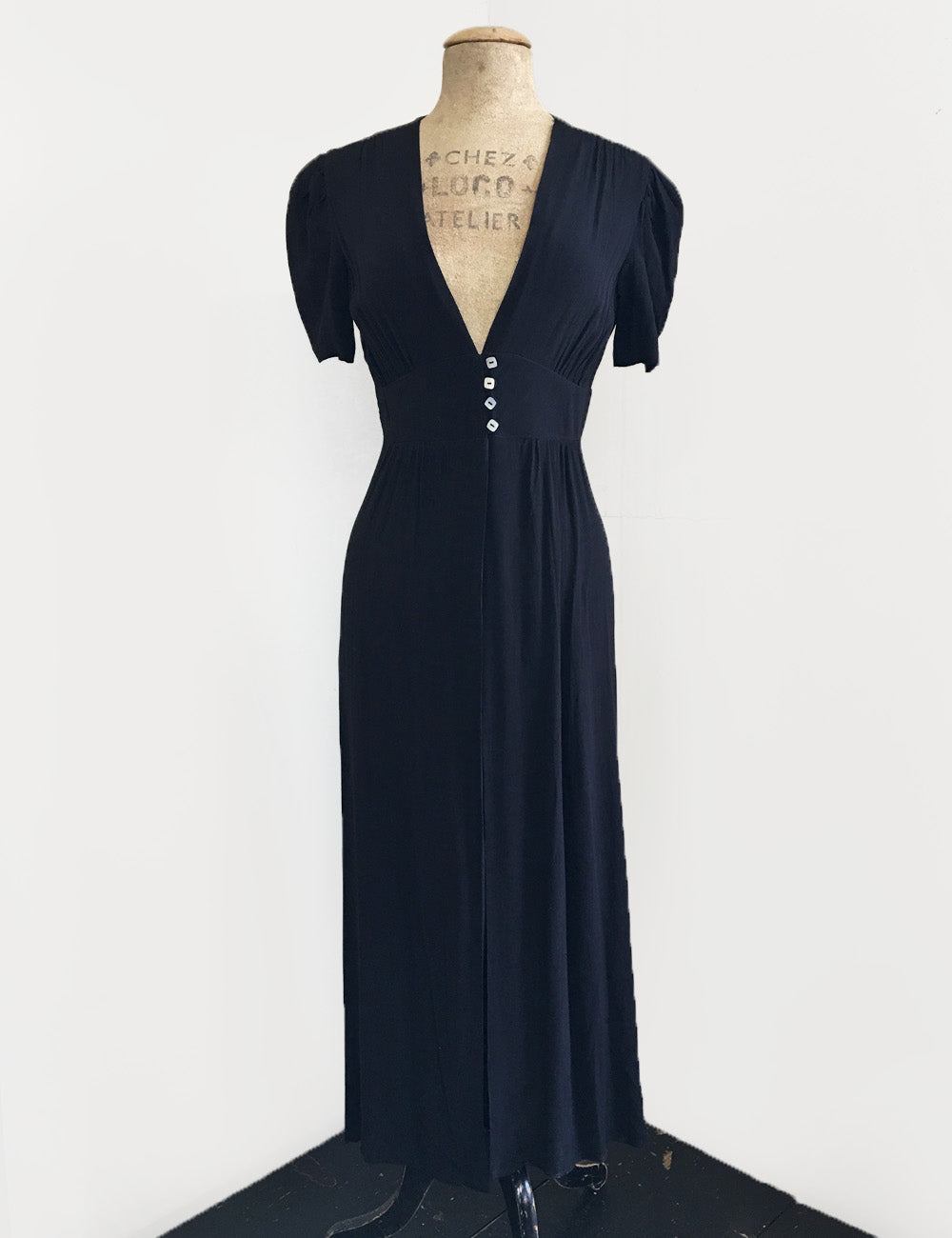 FINAL SALE - 1930s Style Solid Black Harlow Peignoir Robe