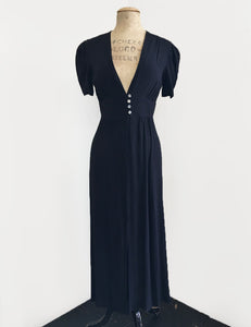 FINAL SALE - 1930s Style Solid Black Harlow Peignoir Robe