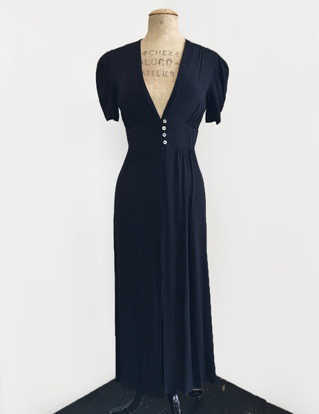 FINAL SALE - 1930s Style Solid Black Harlow Peignoir Robe